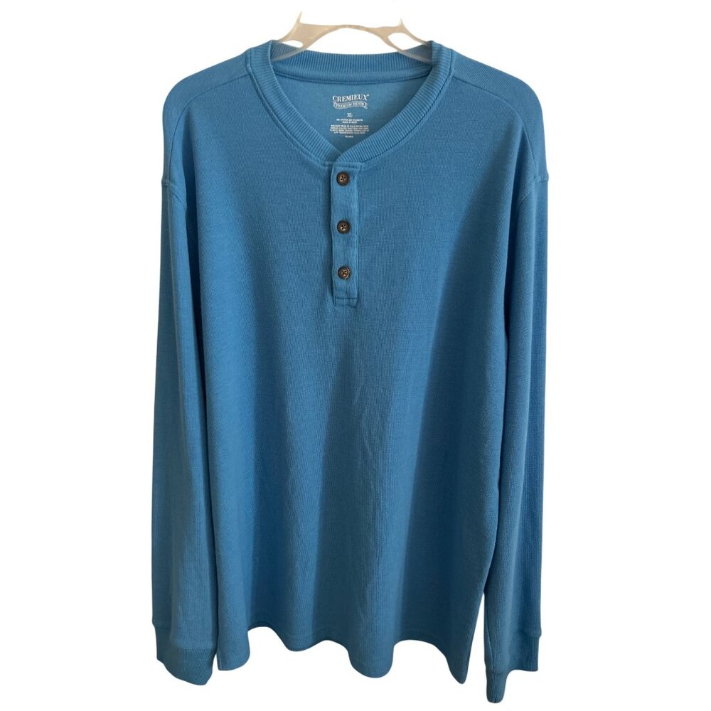 Cremeux Mens Blue Henley Long Sleeve Premium Denim Shirt XL Everyday Wear
